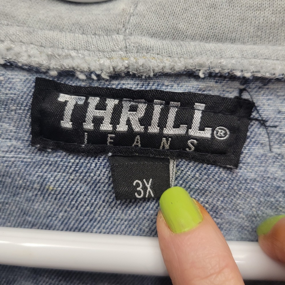 Thrill Jeans Denim Hoodie Shirt Jacket Womens 3X Distressed Grunge Streetwear - Picture 7 of 9